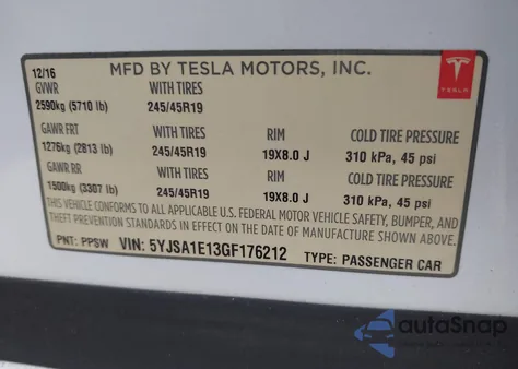 2016 Tesla Model S 60/70/75/85 из США, поврежденный, VIN 5YJSA1E13GF176212